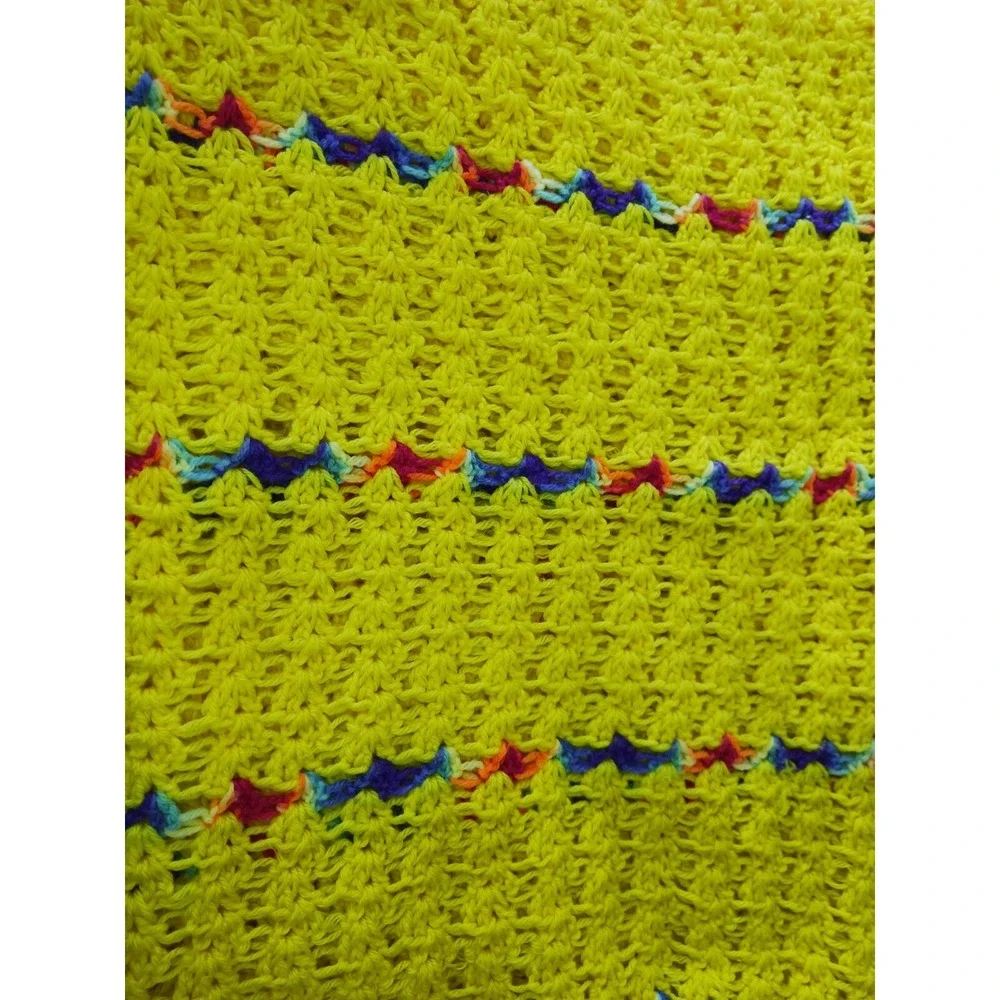 Handmade Crochet Blanket‎ Afghan Throw Lap Yellow / Rainbow Colors 54